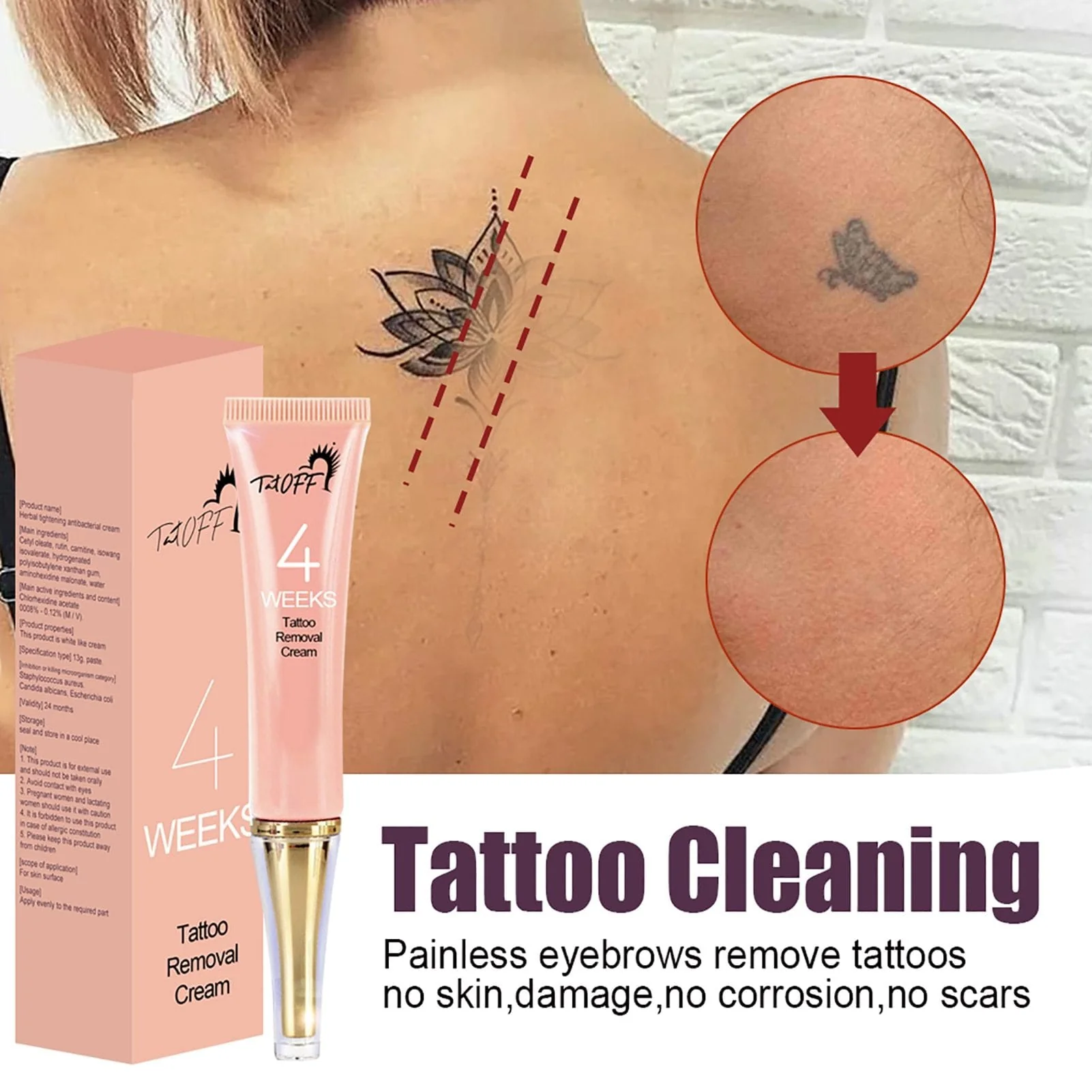 Tattoo Removal Cream, Skin Tattoos Cleansing Cream Eraser Safe Effective  Painless (2pcs) : Amazon.nl: Beauty